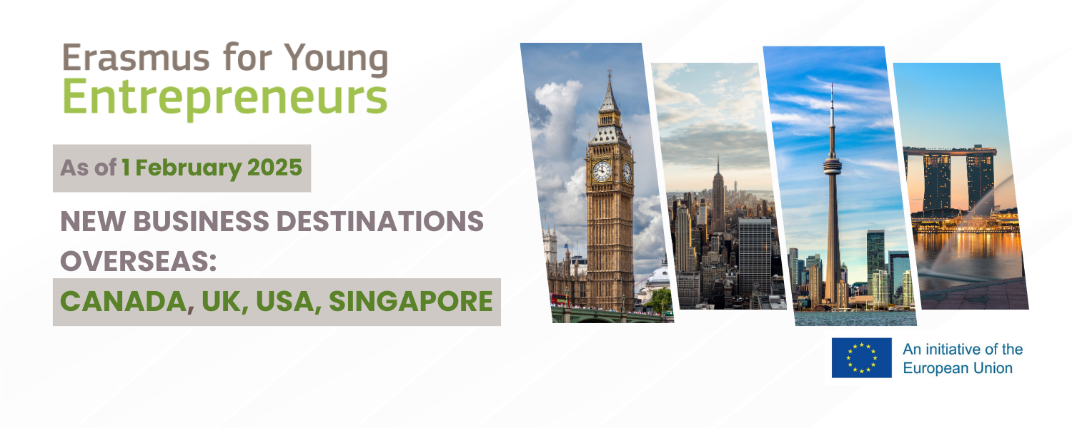 ERASMUS FOR YOUNG ENTREPRENEURS incorpora a Reino Unidos, Estados Unidos, Canadá e Singapur como destinos de intercambio empresarial fortalecendo as PEMEs europeas con oportunidades globais.